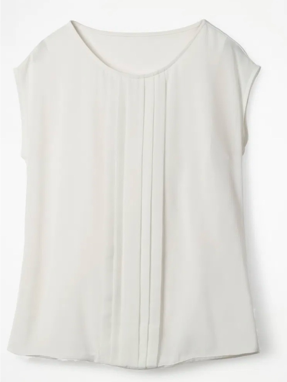 Boden Cream Pleated Cap-Sleeve Blouse